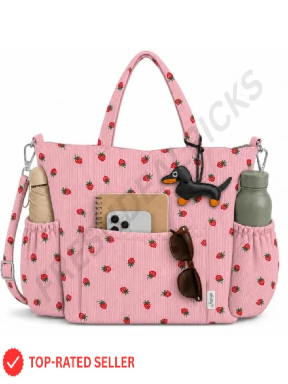 Corduroy Tote Bag with Multiple Pockets for Work and Travel